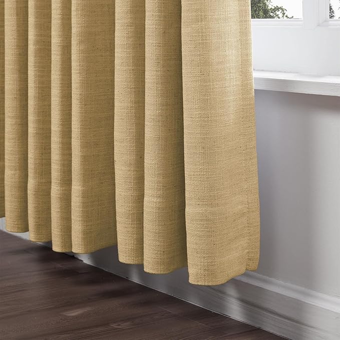 ChadMade Extra Long Grommet Faux Linen Drape Blackout Curtain 102 Inches Long Drapery for Living Room Patio Sliding Door Windows 50Wx102L, 1 Panel, Khaki, Tallis Collection