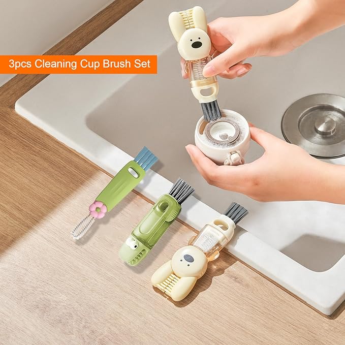 4 in 1 Cup Lid Cleaning Brush, 3 in 1 Bottle Brush, Cup Crevice Cleaning Tools, Easy to Clean and Storage, ABS+Silicone Cup Lid Gap Cleaner, Portable Multifunctional Bottle Cleaning Brush (3Pcs)