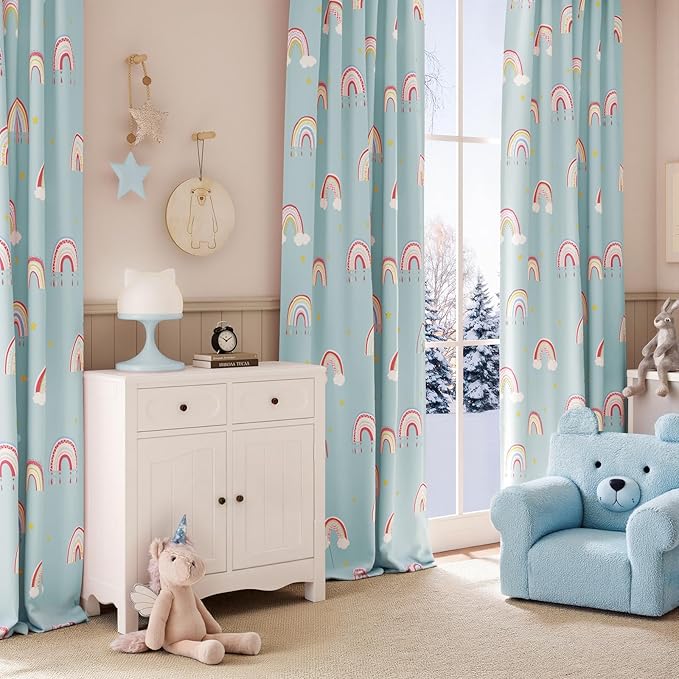 jinchan Nursery Blackout Curtains for Kids Room Rainbow Blue Curtains Cute Girls Bedroom Dorm Playroom Window Treatment Grommet Thermal Insulated Room Darkening 2 Panels 84 Inch Length