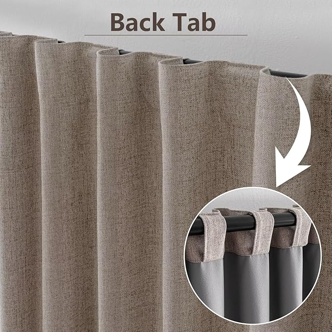100% Blackout Curtains 90 inch Length 1 Panel Faux Linen Long Drapes for Bedroom Living Room Black Out Room Darkening Curtain Thermal Insulated Back Tab Rod Pocket(W70 x L90, Beige)