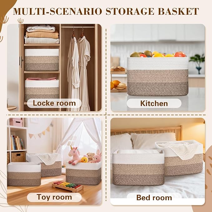 Woven Storage Baskets, Baskets for Organizing, 3 Pack Woven Basket for Storage, Storage Baskets for Shelf, Towel, Toy, Book, Closet, Baby 15"×10"×9"