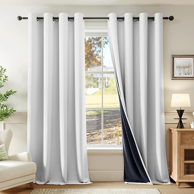 Beauoop White 100% Blackout Curtains 84 Inch Long 2 Panels for Bedroom Living Room Solid Room Darkening Thermal Insulated Soundproof Energy Saving Grommet Top Window Treatment Drapes,52x84 2 Set