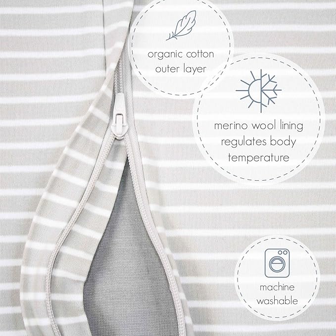 Woolino 4 Season Baby Sleep Bag with feet, Merino Wool and Organic Cotton Walker Sleep Bag Sack, 6-18m, Birch Gray
