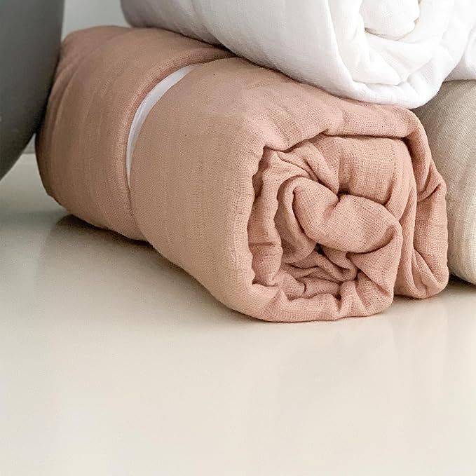 Newton Baby Fitted Mini Crib Sheets (2-Pack) | Organic Muslin Cotton, Breathable & Soft Baby Sheets, Washable Baby Mattress Sheets, Fits Mini Crib Mattresses 24" x 38", Clay