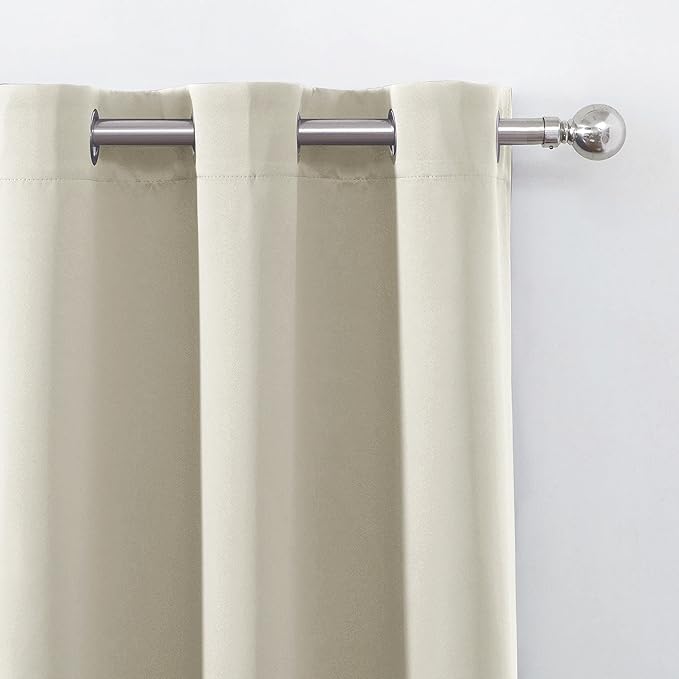LEMOMO 100% Blackout Curtains 40 x 63 Inch/Light Beige Curtains 2 Panels with Black Liner/Double Layer Full Room Darkening Bedroom Curtains