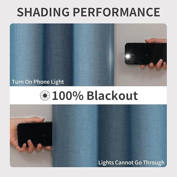 Joydeco Custom Light Blue Textured Total Blackout Curtain for Bedroom and Living Room. Grommet Textured Thermal Insulated Room Darkening Curtain 1 Panel (Custom Size and Color)