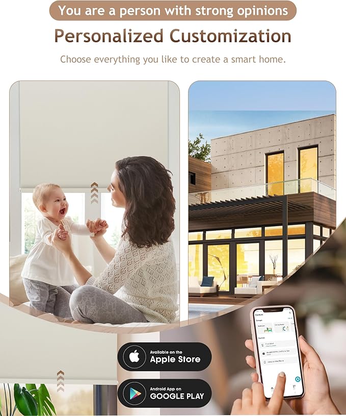 Kincmo Motorized Blinds with Remote,100% Blackout Motorized Roller Shades Work with Apple Homekit,Alexa,Google, Custom Electric Blinds with App,Voice Control (Pure Cream)