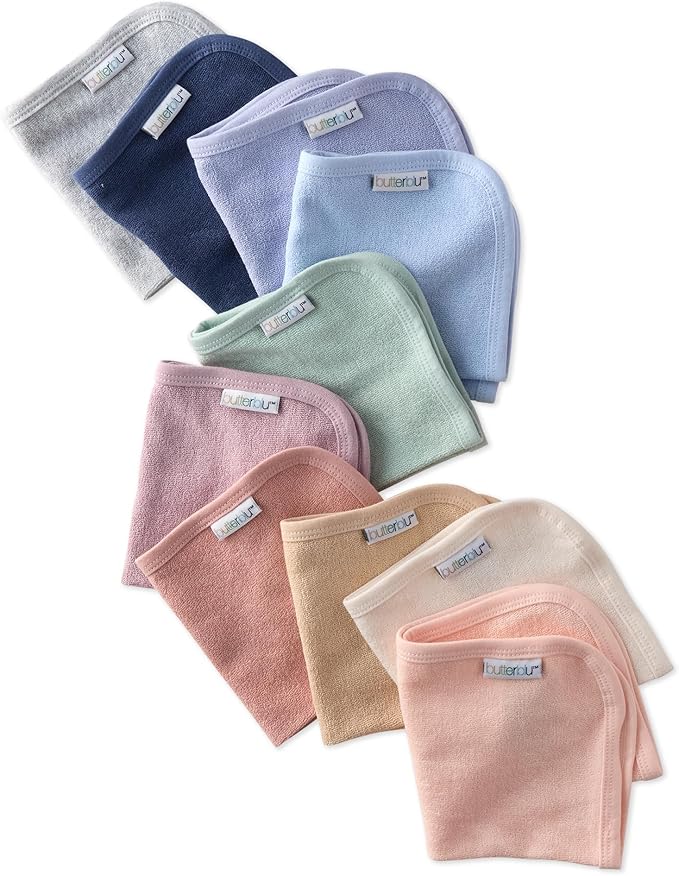 River 10-Pack Baby Terry Washcloths 100% Organic Cotton Absorbent for Baby and Toddler Boys & Girls, Sorbet Frost Rainbow, One Size