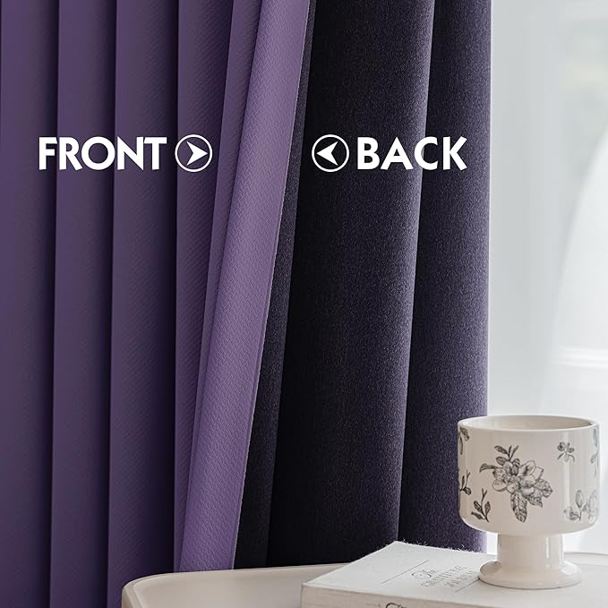 FMFUNCTEX 100% Blackout Curtains for Bedroom, Purple Curtains 108 Inches Long Textured Thermal Insulated Curtains for Living Room Drapes, Black Out Drapery Grommet Room Darkening 2 Panels
