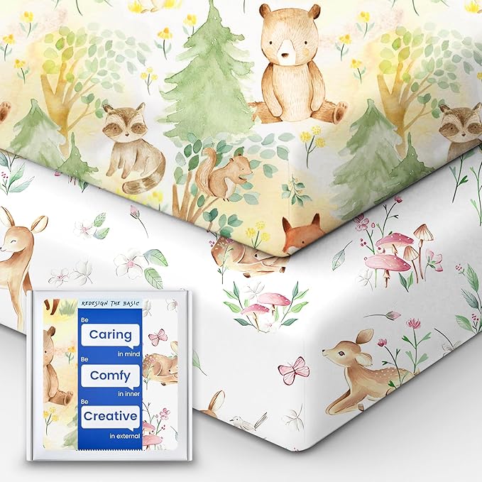 TotBasic Crib Sheets Netural for Girls Boys, Premium Soft Crib Mattress Fitted Sheet, Ultra Breathable Baby Sheets, Super Stretchy Baby Bed Sheets 28x52x9 Extra Deep Pocket