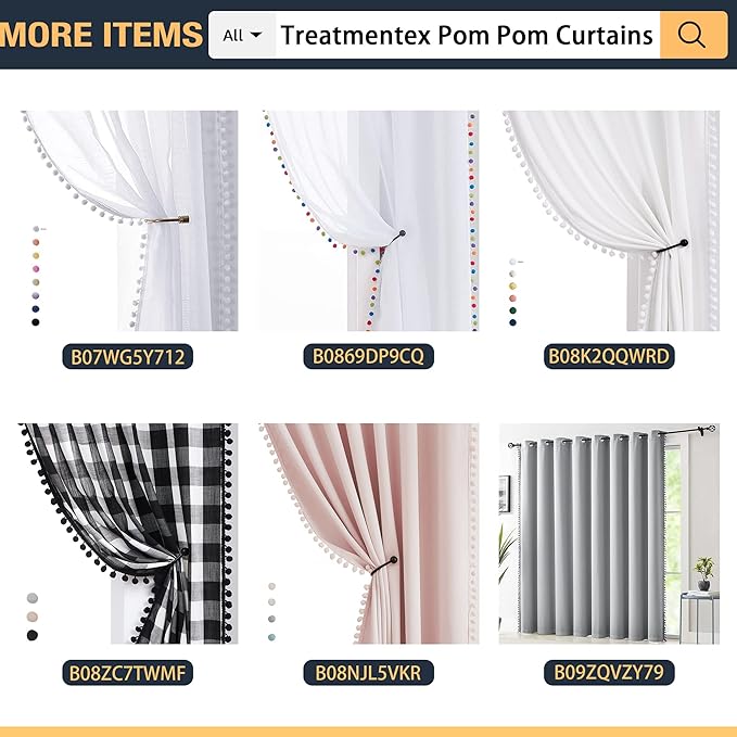 Treatmentex Pom Pom Black Blackout Curtains for Bedroom 63 inch Long Thermal Insulated 100 Full Blackout Window Panels for Living Room Drapes Nursery Kids Guest Room 52" w x2 Panels Rod Pocket