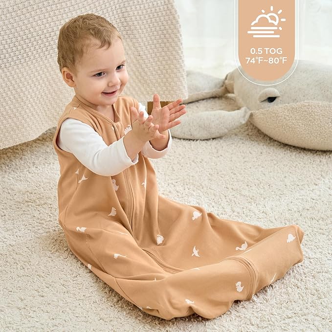 JELLYMONI Baby Sleep Sack 0-6 Months, 100% Cotton 3 Pack 0.5 TOG Baby Wearable Blanket Infant Sleep Sack with 2-Way Zipper Newborn Sleep Sacks