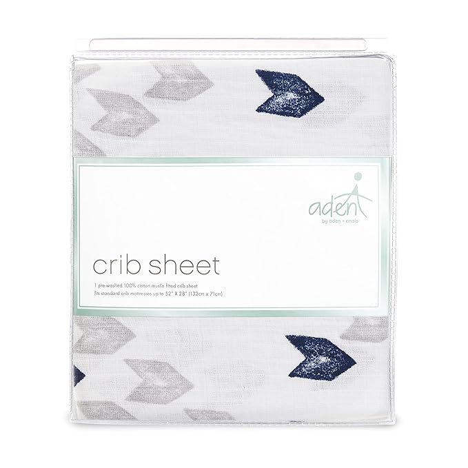 aden + anais Essentials Classic Crib Sheet, 100% Cotton Muslin, Super Soft, Breathable, Tailored Snug Fit, Denim Wash