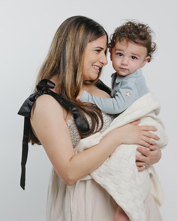 MON CHOU 100% Organic Baby Blanket – Pima Cotton Soft Knit, 30”x37” Breathable Crib & Stroller Throw (Ivory)