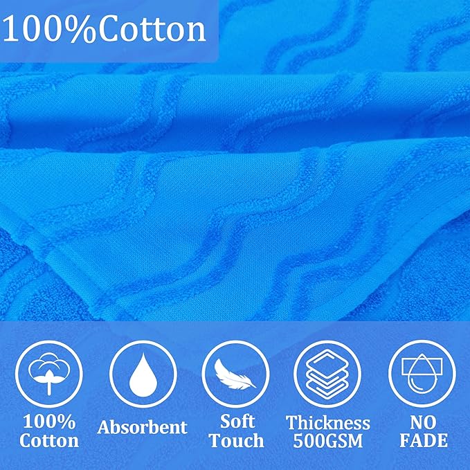 Toddler Bath Towels with Hood, Oversized (2-4Years,22"X22") Made from 100% Soft Cotton,Absorbent Hooded Poncho Towel for Baby Boy,Perfect for Pool | Swimming | Bath | Beach,Jacquard Blue Wave