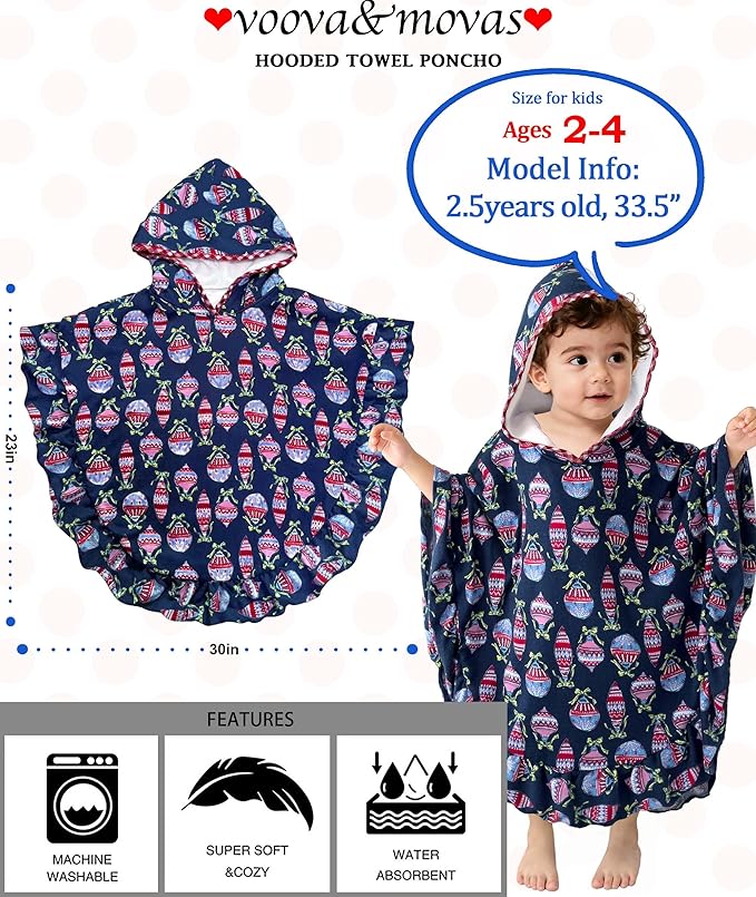 VOOVA & MOVAS Toddler Car Seat Poncho with Ruffle Trim | Soft 100% Cotton | Absorbent Thick Towel for Bath, Swim, Beach & Winter | Cozy, Lamp