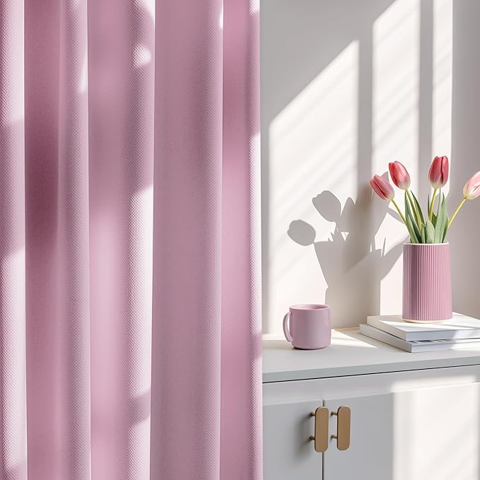 FMFUNCTEX 100% Blackout Curtains for Bedroom, Pink Curtains 54 Inches Long Textured Thermal Insulated Curtains for Living Room Drapes, Black Out Drapery Grommet Room Darkening 2 Panels