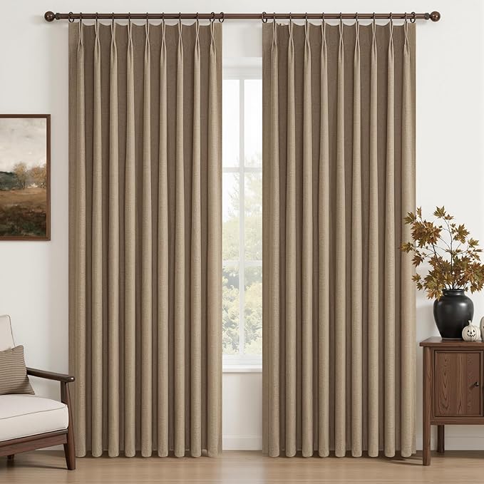 Curtains 60 Inch Length Wide Pinch Pleated Black Out Curtain 84 Inch Long for Living Room, Farmhouse Rust Brown Linen Thick Burlap Boho Bedroom Heavy Insulated Window Drapes (60"W x 84"L x 2Panels)
