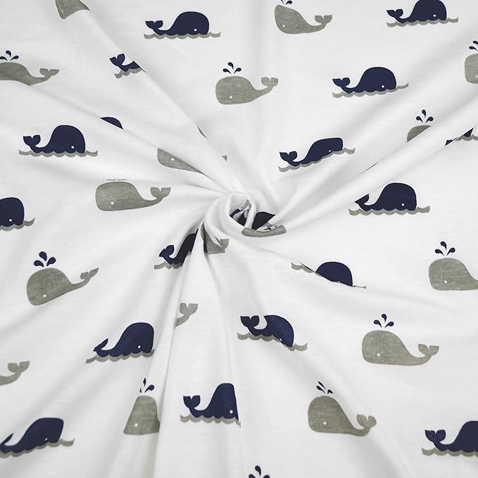 American Baby Company 2 Pack 100% Natural Cotton Fitted Crib Sheets 52" x 28" - Soft, Breathable, Hypoallergenic & Gentle Toddler Bed Sheets, Navy Whale/Grey Zigzag, Neutral for Boys & Girls