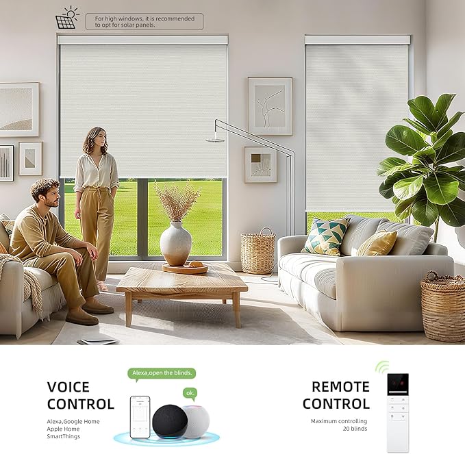 ZSTARR Motorized Smart Blind for Window with Remote Control, Automatic Blackout Roller Shade Customizable Size,with Valance Child Safety Rechargeable Battery Blinds (Milky White)