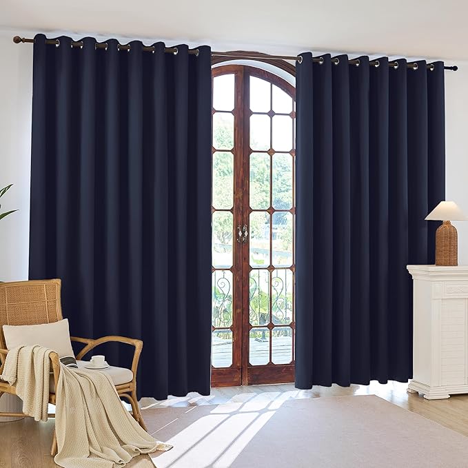 100% Blackout Curtains 72 Inch Length for Bedroom Living Room, Grommet Thermal Insulated Room Darkening Drapes, Light Blocking Window Treatment Decor, 2 Panels, 37x72, Navy Blue