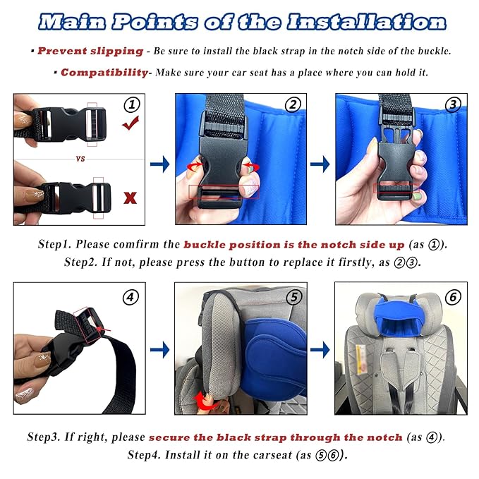 Adjustable Baby Head Support for Car Seat Soft Neck Relief Fit 1-4 Year-Old Toddlers Blue