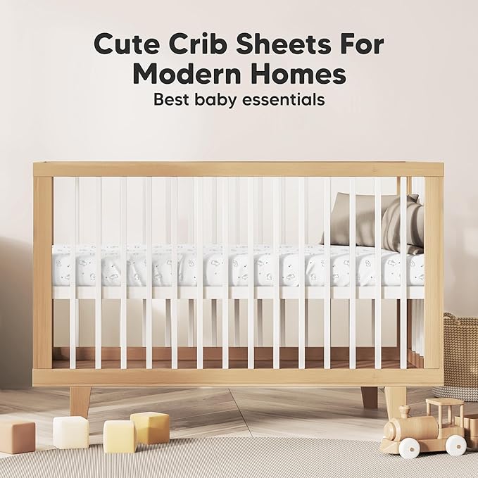KeaBabies 2-Pack Organic Crib Sheets for Boys, Girls - 52x28 Fitted Crib Mattress Sheet Neutral, Breathable Jersey Cotton Cover for Baby Bed, Toddler Mattress, Soft & Cute Prints (Bunnies)