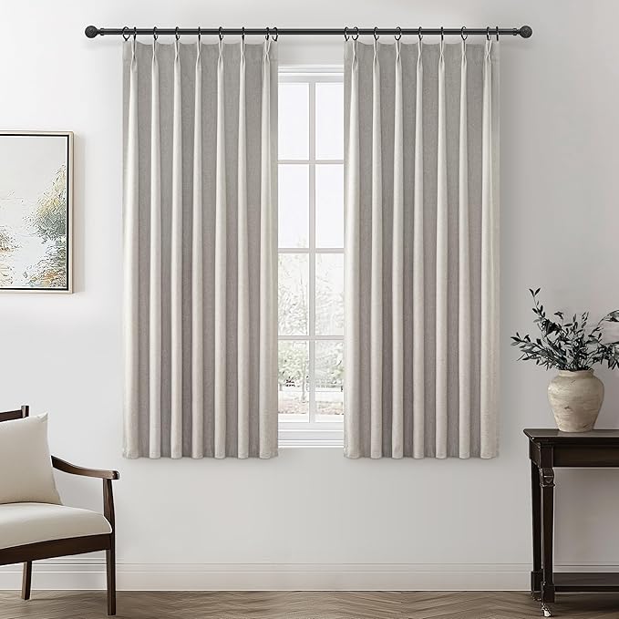 Natural Melange Black Out 54 Inches Long Boho Small Curtains 2 Panels Set, Farmhouse Short Curtain for Bedroom/Bathroom/Kitchen Thermal Insulated Flax Linen Pinch Pleated Bay Window Drapes (40"Wx54"L)