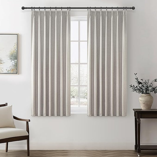 Natural Melange Black Out 54 Inches Long Boho Small Curtains 2 Panels Set, Farmhouse Short Curtain for Bedroom/Bathroom/Kitchen Thermal Insulated Flax Linen Pinch Pleated Bay Window Drapes (40"Wx54"L)