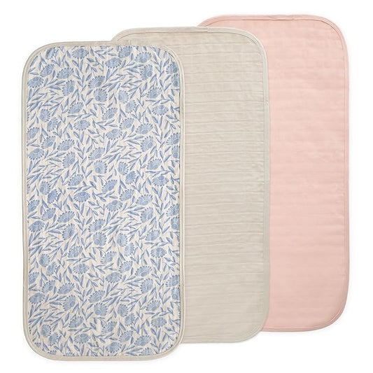 mushie Water Repellent Changing Pad Liners | Made with Organic Cotton | Set of 3 (Blue Flowers Combo)