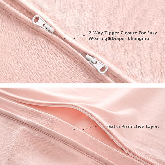 TILLYOU 2 Pack Baby Sleep Sack 12-18 Months 100% Cotton Wearable Blanket 0.5 TOG Sleeveless Summer Sleep Sacks with 2-Way Zipper, Pink Elephant & Cloud