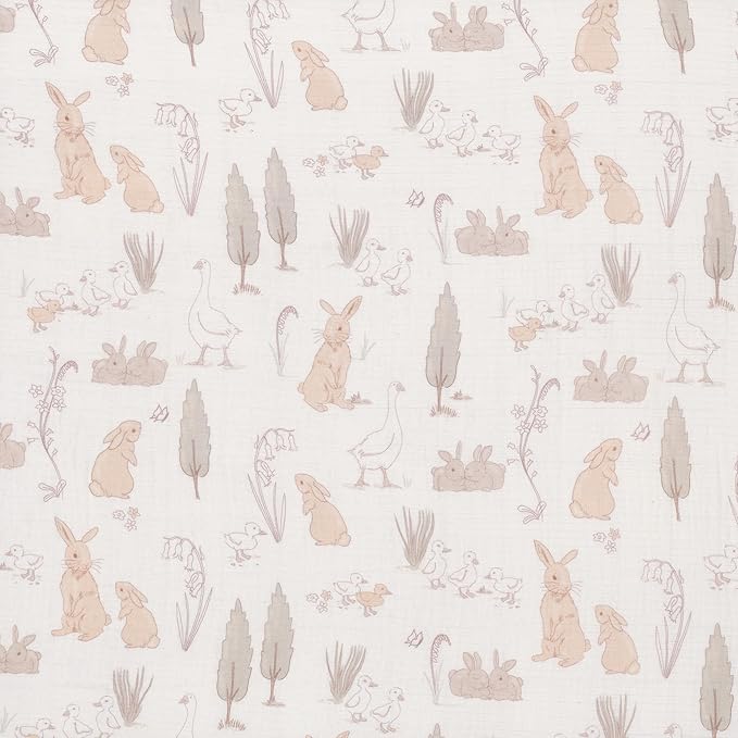 Lambs & Ivy Signature Bunny Hop Organic Cotton Muslin Baby Fitted Crib Sheet