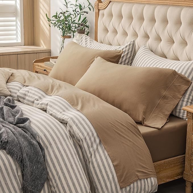 PURE ERA Jersey Knit 4pc Bed Sheet Set 100% T-Shirt Cotton Super Soft Comfy Breathable Fits Mattress Up to 20" Extra Deep Pocket (Solid Toffee Brown, Twin)