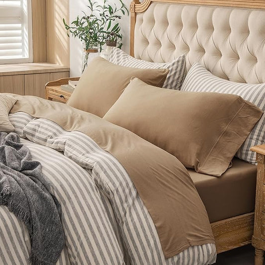 PURE ERA Jersey Knit 4pc Bed Sheet Set 100% T-Shirt Cotton Super Soft Comfy Breathable Fits Mattress Up to 20" Extra Deep Pocket (Solid Toffee Brown, Cal King)
