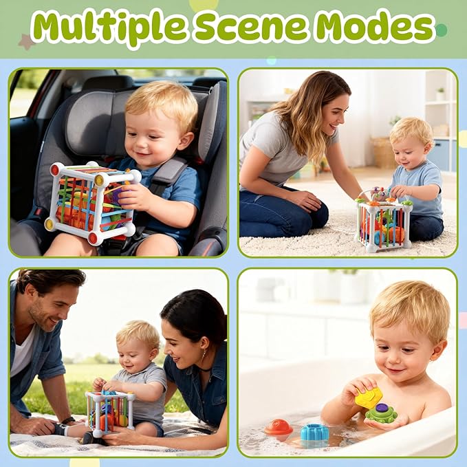 Montessori Sensory Cube for Toddlers 18 Months + | Educational Activity Center with Elastic Sides | Baby Learning Toys, Wonderful Gift for Birthday Boys & Girls
