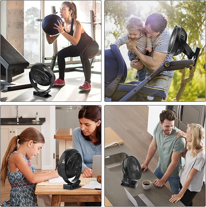 Portable Clip on Fan, 10000mAh Battery Operated, 24 Hours Work Time, 4 Speeds, 8 Inch, Personal Fan for Bedroom Outdoor Travel Camping Golf Cart Treadmill Home Office