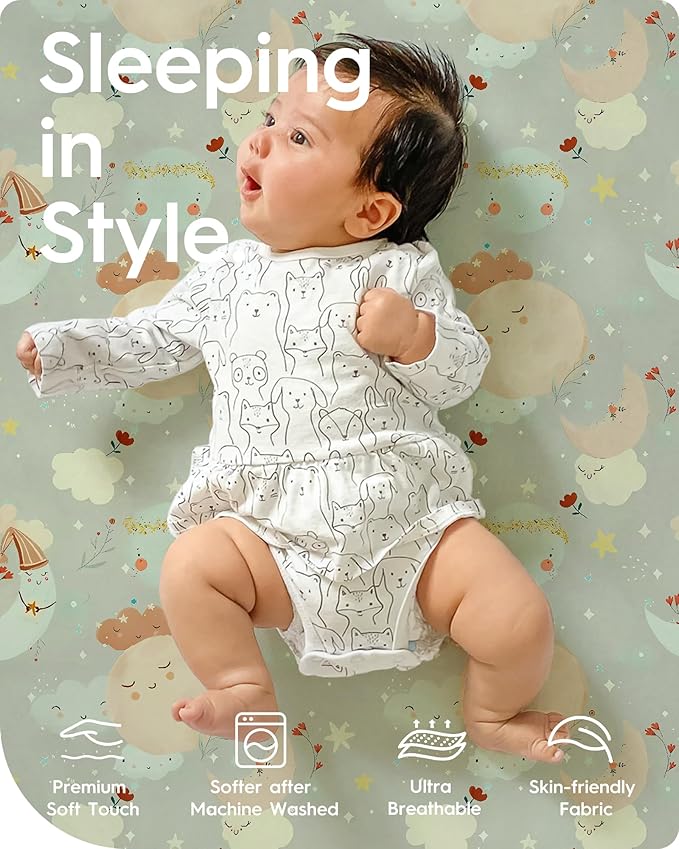 TotBasic Space Crib Fitted Sheet, Super Stretchy Jersey Star Crib Sheets, Buttery Soft Boy Crib Mattress Sheets, Ultra Breathable Baby Bed Sheets 28x52x9 Extra Deep Pocket, 2 Pack