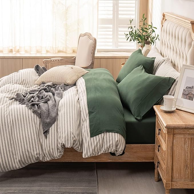 PURE ERA Jersey Knit 3pcs Bed Sheet Set 100% T-Shirt Heather Cotton Super Soft Comfy Breathable Fits Mattress Up to 20" Extra Deep Pocket (Forest Green, Twin XL)