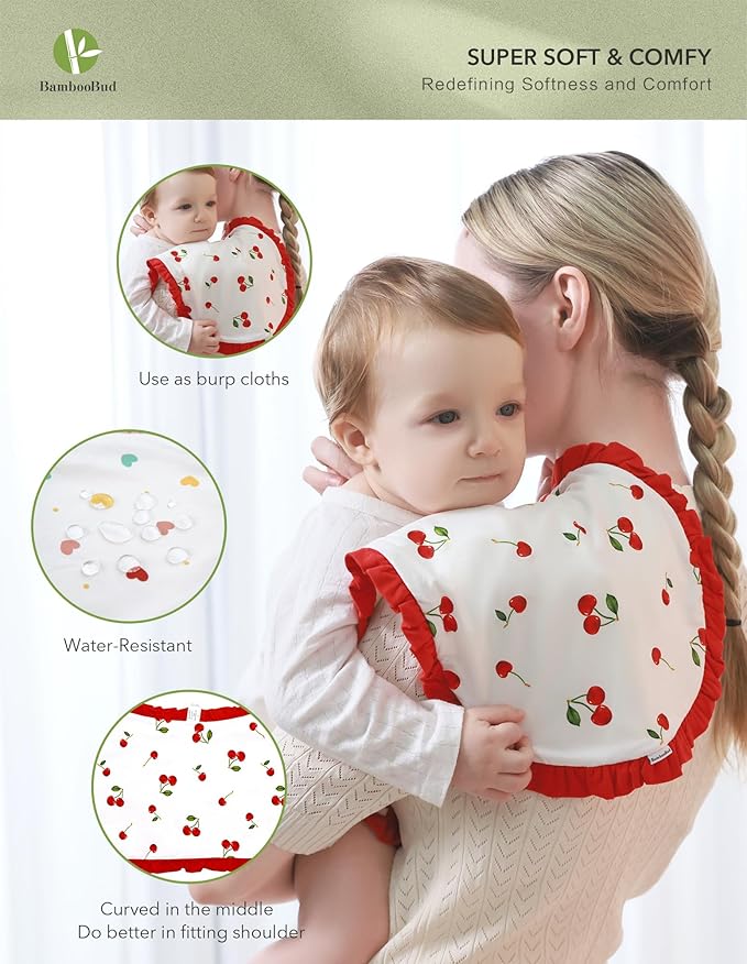 BambooBud Baby Burp Cloths Large Size 3Pack Absorbent Burping Clothes 2-Layers Newborn Burpy Bib Cloth Set