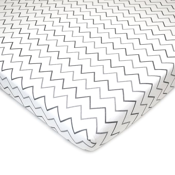 American Baby Company 2 Pack 100% Natural Cotton Fitted Mini Crib Sheets 38" x 24" - Soft & Breathable Small Nesting Portable Sheets, Fits Pack N Play Mattress, Navy Whale/Gray Zigzag, for Boy & Girl