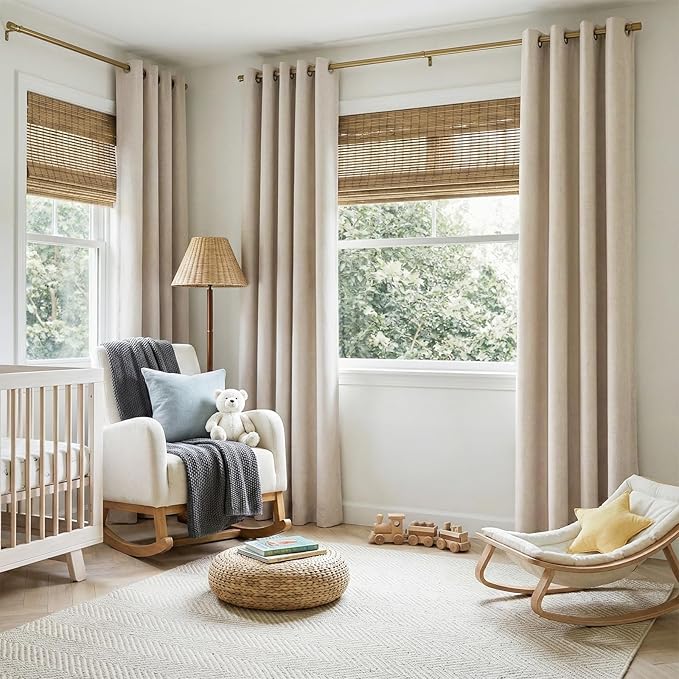 100% Blackout Shield Linen Blackout Curtains for Bedroom, Oatmeal Grommet Curtains for Living Room, Thermal Insulated Room Darkening Drapes for Nursery, Boho Home Decor, 50" W x 84" L, 2 Panels