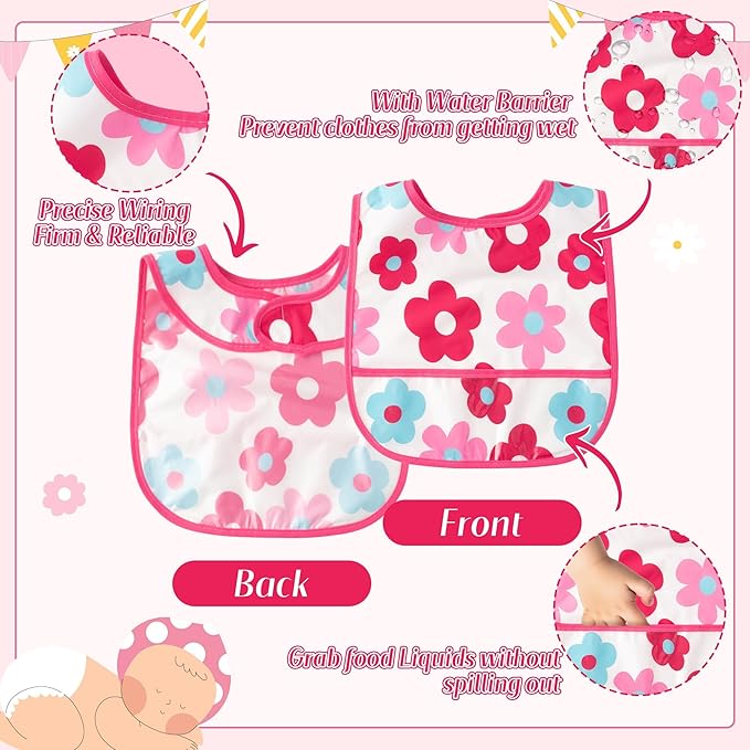 2ooya 6Pcs Waterproof Toddler Bibs Baby Feeding Bib Set with Crumb Catcher Pocket, Infant Adjustable Baby Teething Bib, Babies Sleeveless Animals Food Bibs Keepsake Gift for Baby Shower, 6-24 Months