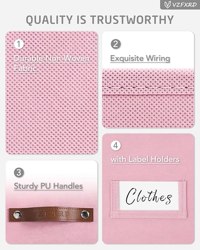 13 Inch Cube Storage Bin Fabric Basket with Handles and Labels, Cube Storage Organizer for Closet, Bedroom, Living Room (Pink,6 Pack)