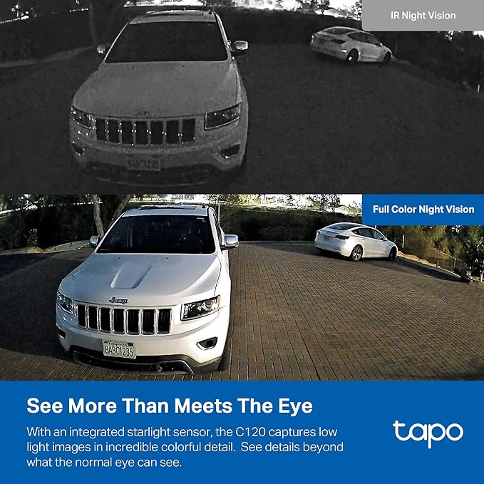 Tapo 2K+ Indoor/Outdoor Wired Security Camera - 2024 PCMag Editors' Choice, Person/Pet/Vehicle Detection, Baby Monitoring, Color Night Vision, Subscription-Free Local Storage or Optional Cloud, C120