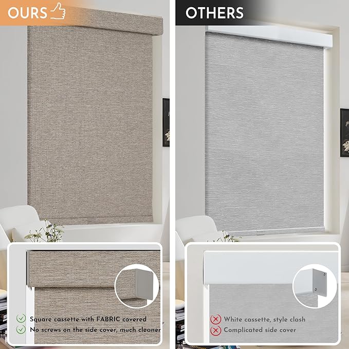 Persilux Blackout Roller Shades for Window Blinds,Cordless,Linen Fabric,Thermal Insulated Fabric UV Protection Shades for Home,Office,Bedroom,Door,Blackout-Light Brown,31" W X 72" H