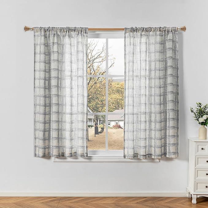 MYSKY HOME Linen Semi Sheer Curtains 63 Inch Length for Living Room, Farmhouse Style Window Curtains Light Filtering Privacy Protect Decorative Texture Soft Touch, 50"x63", 2 Panels
