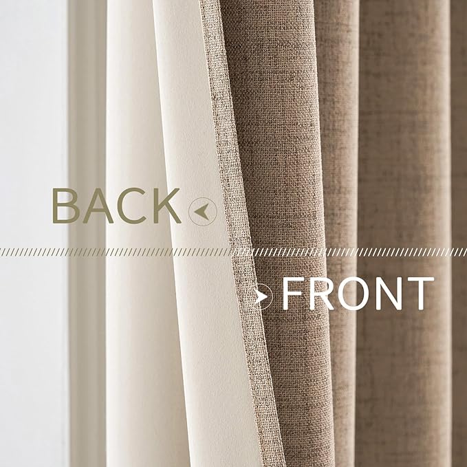 MIULEE 100% Blackout Linen Textured Curtains for Bedroom Solid Thermal Insulated Copper Brown Grommet Room Darkening Curtains & Drapes Luxury Decor for Living Room Nursery 62 x 90 Inch (2 Panels)