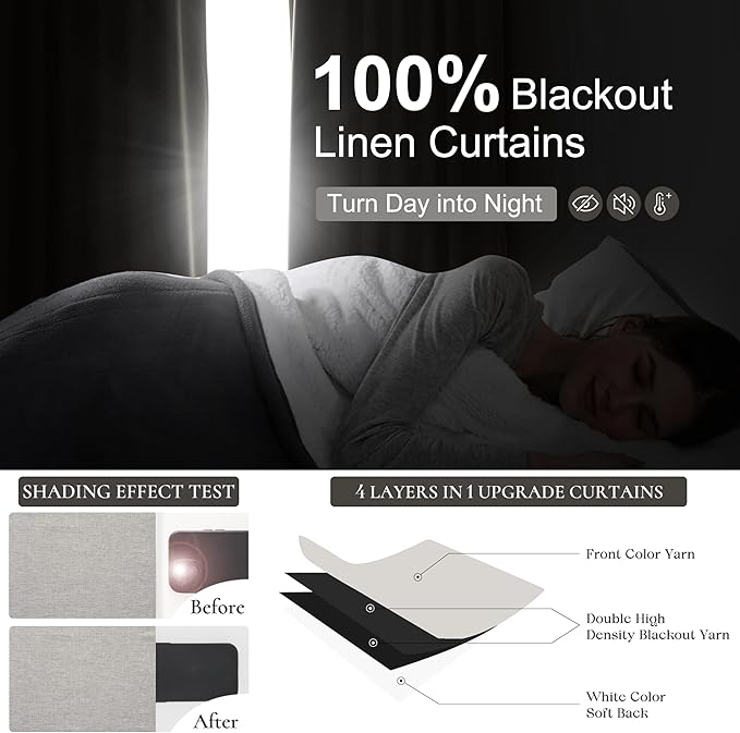 Light Brown Linen Curtains for Living Room, Beautiful Pinch Pleated 96 Inches Long 2 Panels Set, Farmhouse Double Pleat Memory Trained Blackout Thermal Drapes for Summer Heat 8 FT (40"Wx96"L)