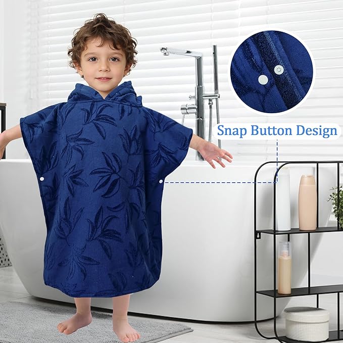 Toddler Bath Towels with Hood, Oversized (2-4Years,22"X22") Made from 100% Soft Cotton,Absorbent Hooded Poncho Towel for Baby Boy,Perfect for Pool | Swimming | Bath | Beach,Jacquard Blue Orchid