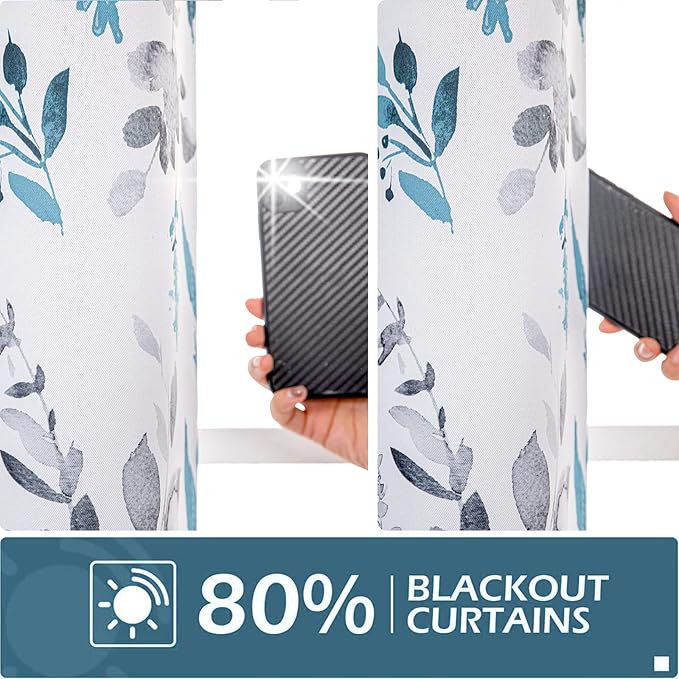 MYSKY HOME Living Room Curtains 84 inches Long Floral Blackout Curtains Room Darkening Thermal Insulated Panels Light Blocking Grommet Flower Drapes for Dining Room, 2 Panels, Turquoise